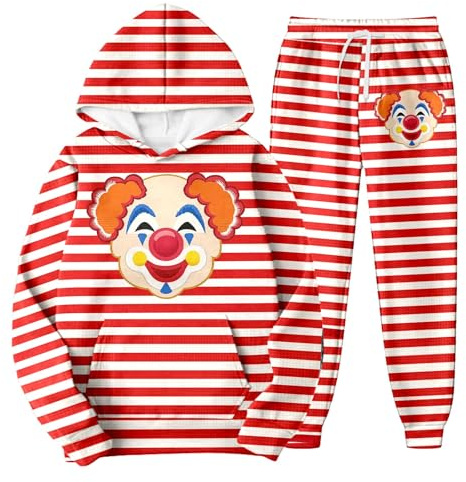 Zanisouta Chándal para hombre, estampado de payaso, traje de carnaval, traje de entrenamiento a rayas, traje de invierno con camiseta de manga larga, pantalones de salón, adecuado para vacaciones