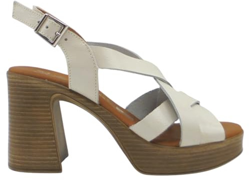 Oh! My Sandals - 5938 Sandalias de Mujer en Piel con Plantilla Gel, Tacón Ancho 9 cm y Plataforma 2 cm, Nueva Temporada Mujer Color: Hielo Talla: 39
