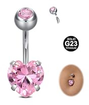 MODRSA 14 g solid titan navelpiercing silver, 8/10/12/14/16 mm stavlängd piercing navel med hjärta zirkon, 1 st navelpiercing barbell navel piercing smycken för kvinnor