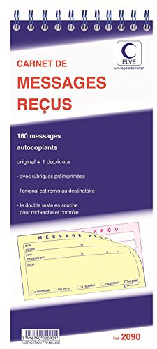 Lot de 5 Bloc RING BACK de 160 fiches autocopiantes message reçus