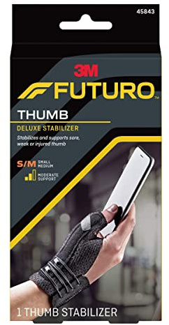Futuro Deluxe Thumb Stabilizer, Left or Right Hand, Small/Medium Size, Adjustable, Stabilizes and Supports Sore, Weak or Injured Thumb, Soft and Breathable Materials Enhance Comfort, 1 Piece