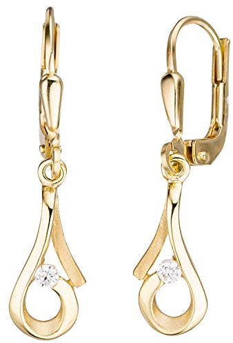 Jobo Damen Ohrhänger 333 Gold Gelbgold teil matt 2 Zirkonia Boutons Ohrringe Goldohrringe