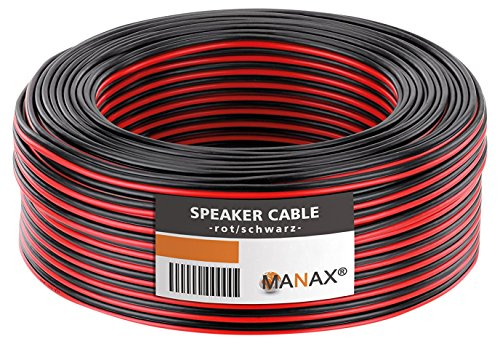 MANAX SC2075 Câble d'enceinte 2x0.75 mm² CCA (Câble d'enceinte/Câble Audio), 2x0,75mm², 25,0m, Rouge/Noir