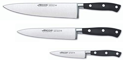 Arcos Riviera Ensemble de couteaux de cuisine avec 2 couteaux chef, acier inoxydable forgé nitre, manche POM, noir
