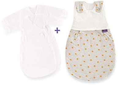 Träumeland Babyschlafsack-Set LIEBMICH Sternentraum Gelb, Größe 50/56 - Außenschlafsack mit Doppelt Reguliererbarer Belüftung und passenden Innenschlafsäcken, Mehrfarbig