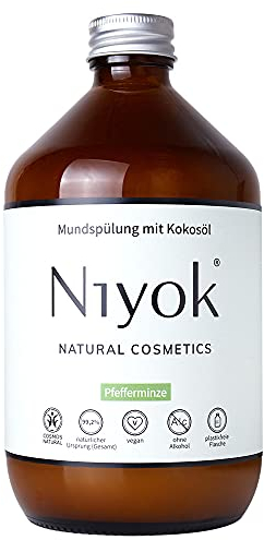 Niyok® Mundspülung mit Kokosöl Pfefferminze (500ml) • Antibakterielle Mundspülung Bio-Kokosöl • Ohne Fluorid & Ohne Alkohol • Für gesundes Zahnfleisch • Mundwasser gegen Mundgeruch