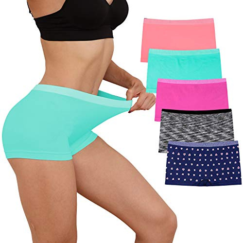 R RUXIA Dam pojkshorts trosor sömlösa damunderkläder full täckning trosor no-show boxershorts för sömn och träning tryck pojkshorts 5-pack, B010-2, M