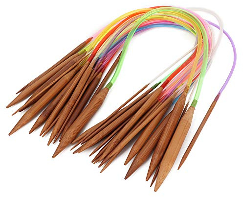 18 st cirkulära bambustickningsnålsset, flerfärgade plaströr koliserade dubbla ringformiga nålar för stickning, 18 storlekar: 2 mm - 10 mm (40 cm)