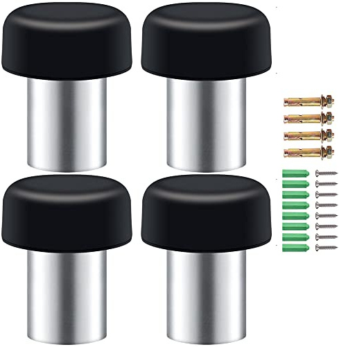 Butoir de Porte en INOX avec Caoutchouc, Butée de Porte au Sol ou Mur, Hauteur 6cm, Lot de 4