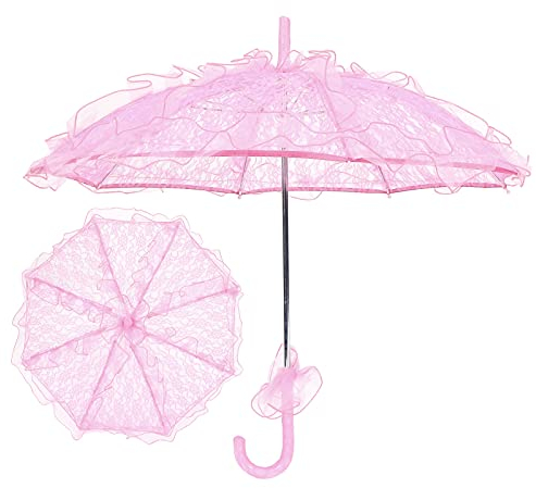 Pilipane Faltbarer Stoff, Spitzenschirm, Homeford-Spitzen-Sonnenschirm, Regenschirm für Braut, Vintage-Hochzeit, Brautschirm für Dekoration, Foto, Dame, 9.8 x 2.9 Zoll(rosa)