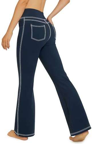 G4Free Bootcut yogabyxor för kvinnor hög midja casual utsvängda byxor med 4 fickor, Byxor-Marinblå 31 tum, S
