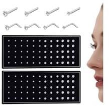 Diamday 60-120pcs Naso Borchie Piercing Naso 20-22G L Forma CZ Naso Stud Dritto Naso Anelli Nostril Piercing Acciaio Inossidabile Tragus Ipoallergeniche Borchia al Naso per Donna Uomo 1.5/2/2.5mm B