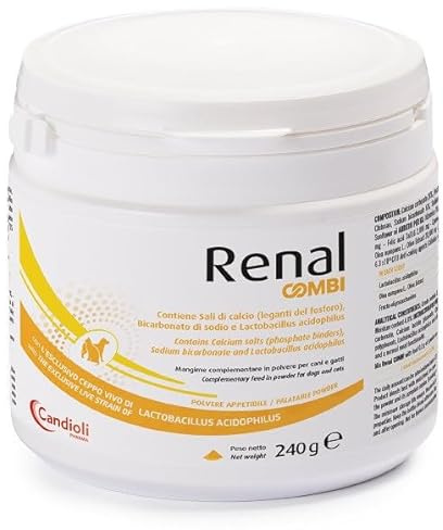 CentroVete Renal Combi 240g per Cani e Gatti. Mangime complementare in Polvere, Contiene sali di Calcio.