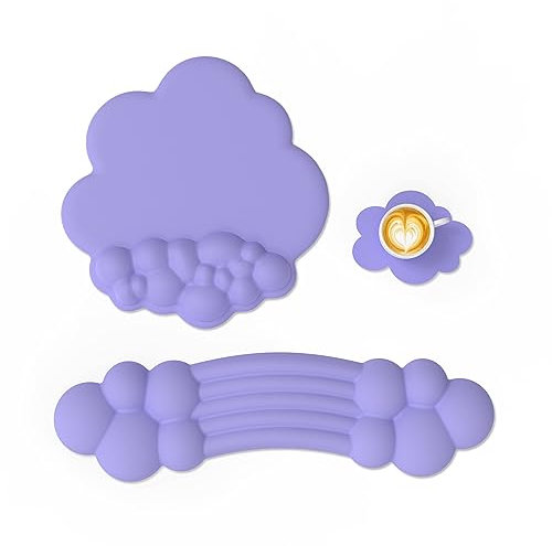 Attack Shark Rainbow Cloud Wrist Rest Combo, Mouse Wrist Support for Ergonomic Pain Relief,Cute Desk Accessory for Home Office,Non Slip, Palm Rest Set for Typing/Gaming/Computer/Laptop- Purple
