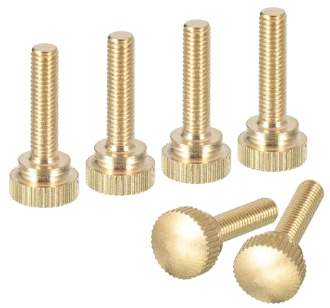 sourcing map M5x20mm Knurled Thumb Screws, 6pcs Brass Knurled Thumb Screws Bolts with Shoulder Grip Knobs Fasteners, Brass Tone