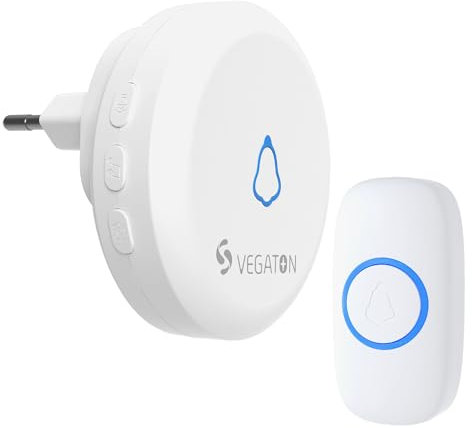 VEGATON Sonnette sans Fil Exterieur Étanche, Emetteurs Avec Un Récepteur Enfichable, IP55 Ensemble de étanche, 3 modes d'alarme et 2 modes de réglage de sonnerie, Blanc