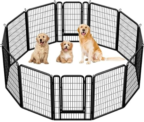 Yaheetech 12 Panneaux Parc pour Chien Cage pour Chien Enclos pour Petit Animal Clôture en Métal Chenil avec Porte Interieur Exterieur