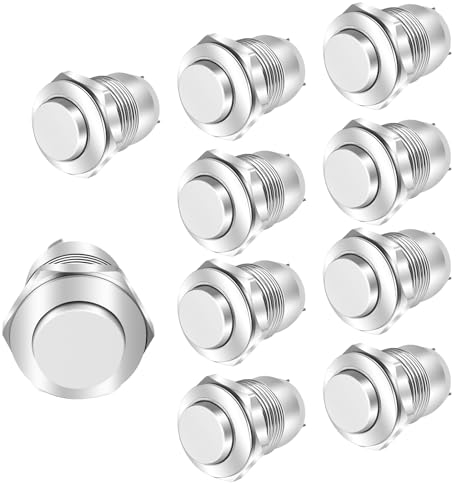 Tekenewbse 10 PCS 12mm Taster, Waterproof Push Button, Locking Push Button, Metall Drucktastenschalter Button, Momentanen Druckschalter, Tastschalter, Button On Off 12V/24V/125V/250V (High Head)