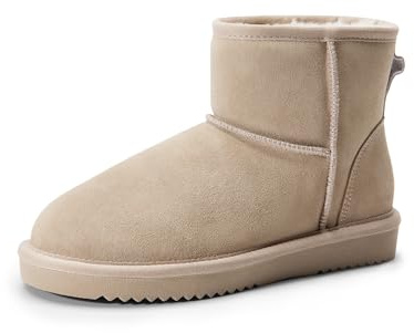 DREAM PAIRS Stivali da Neve da Donna in Vera Pelle, Resistenti Antiscivolo Comodi Caldi Stivaletti Invernali alla Caviglia FuzzyClassic,Size 38,Sabbia,SDSB2432W