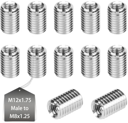 EXLECO 12 x Insert Fileté Metal M12 à M8 18mm Insert Fileté Bois Réparation Insérer Écrou Inox Réducteur de Filetage Insert Conversion Outil Insert Écrou Intérieur M8 X 1,25mm & Extérieur M12 X 1,75mm