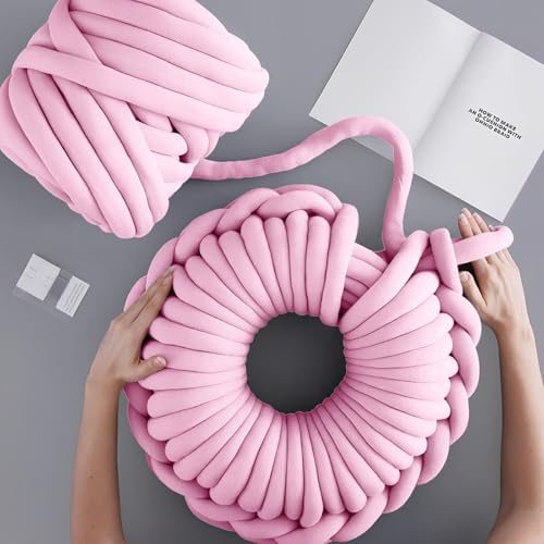 500g/20m Sperriges Kern Garn, Grobes Baumwolle Polyester, Armstricken Roving 2cm, Weiches Umherziehendes Schlauchgarn, Füllung Baumwollgarn für DIY Haustier Bett Sofa Decke (Rosa)
