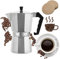 FainFun Espressokocher, Espressokocher für Camping, Italienische Kaffeekocher, Moka Espresso, Espressomaschine Moka, für Gas und Ceranherde, Aluminium, Silber, Mit Filterpapier (450ML)