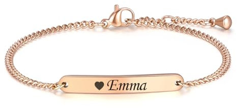 TMT Personalisiertes Armband Damen mit Gravur | Armband mit Namen in Silber, Gold und Rosegold | Mutter Tochter Trauzeugin Freundin Armband | Tolles Geschenk für Frauen Weihnachten, Taufe, Geburtstag