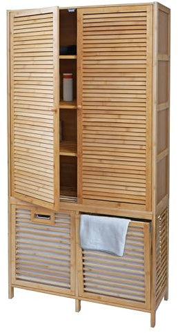 Mendler Armario de baño de bambú HWC-N83, estantería para baño, armario de baño, 2 cestas para la colada, 2 puertas, FSC 168 x 82 x 34 cm