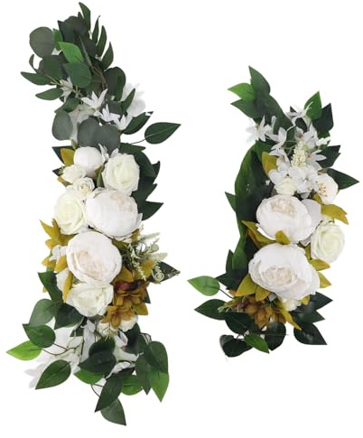 Bröllopsbågsblomma, multifunktionell konstgjord silkesblommig dekoration med bandsnören, perfekt för bröllop, födelsedagsfester, heminredning, examensceremonier (vit)