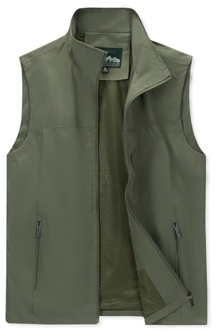 LBL Men’s Fishing Vest Outdoor Safari Utility Vest Casual Quick Dry Gilets Summer Lightweight Sleeveless Jacket Photography Travel Waistcoat Tops with Multi Pockets APH097 Army Green M