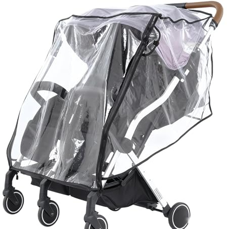 Cubierta De Lluvia Para Cochecito,Impermeable Resistente Al Viento Transparente Protector - Protector De Lluvia Para Cochecito Doble De Viaje,Para Sol Nieve Viento Compras Caminar Acampar Playa Invier