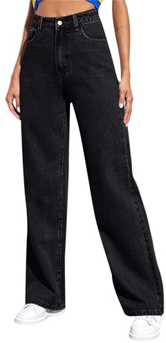Pantalon Vaquero Mujer Rectos Vaqueros Elástico Anchos Cintura Alta Jeans Holgados Pantalon Pata Ancha Classico con Bolsillos Pantalones Boyfriend Elegantes Vintage Casual Comodos