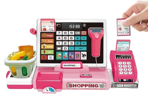 Registratore Di Cassa Giocattolo Con Scanner,Giochi di Finzione Supermercato - Registratori Di Cassa Giocattolo Con Scanner - Per Bambini E Bambine 4-6 Anni Attività Prescolastica Di Matematica
