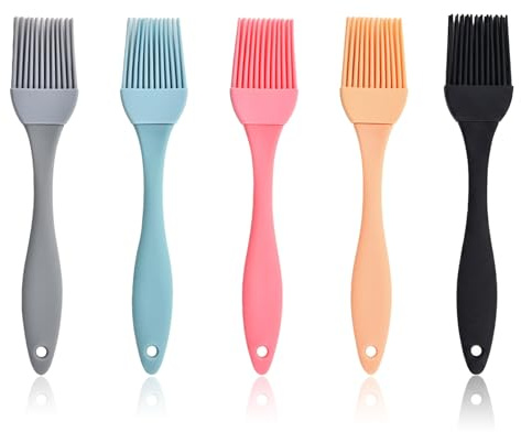 SWYZOR Pincel Cocina,5 Pcs Brocha Cocina,Pincel de Repostería de Silicona de Diseño de Una Sola Pieza, para Revolver, Cocinar, Asar a la Parrilla, Repostería, Encurtir