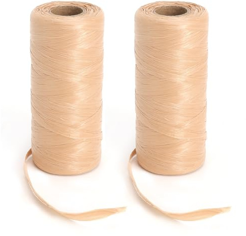 2 Rollos Rafia para Tejer Crochet, Hilo de Rafia para Tejer Bolsos - 5mm x 200m Caqui, Cinta efecto Rafia Natural, para Bolsos, Sombreros, Zapatos y Decoración