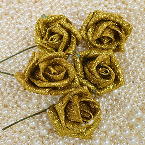 Butterme 50pcs DIY Real Touch 3D Künstlich Blumen Rose Schaumrosen künstlicher Rosenstrauß Deko für Home Hochzeit Party Golden