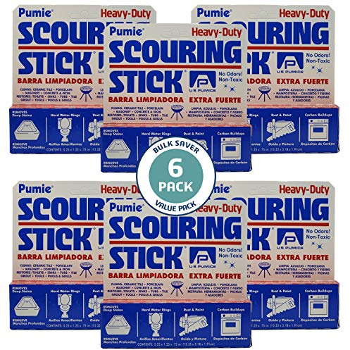 6-Pack PUMIE HDW Scouring Stick for Toilet Bowl Cleaning, Cleans Toilet Bowl Hard Water Rings, Buildups, Rust & Tough Stains, Perfect Pumice Stone for Cleaning Bathtub, Pools, Kitchens, Sinks & Grills