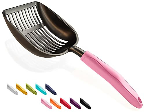 WePet Kattsandskopa, non-stick pläterad aluminiumlegeringssikt, Kitty Metal Scooper, djup spade, långt handtag, bajssiktning, kattunge bajs lyftare, belagd svart kropp med handtag