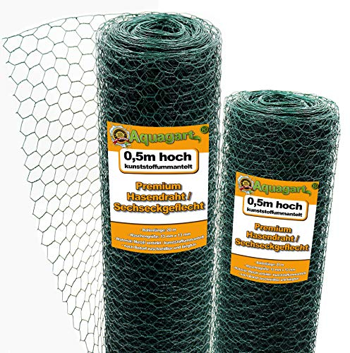 Aquagart – Valla de malla de alambre 180 m trenzado hexagonal verde I Valla de pollo alambre de conejo malla fina 13 x 13 mm I 6 esquinas alambre 0,8 mm I 50 cm alto alambre de conejos