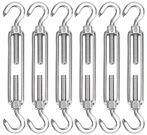 M5 Tendeur Cable Acier Inoxydable, Lot de 6 Tendeur de Fil Crochet et Crochet Réglable Heavy Duty Tension Hook & Hook pour Corde Cable Fil à Linge, Grillagefor Sun Shade Installation