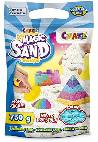 CRAZE MAGIC SAND TÜRKIS Kinetischer Sand Refill-Pack , 750g Nachfüllpack bunter magischer Sand - Knetsand für Bastelset BPA-und glutenfrei