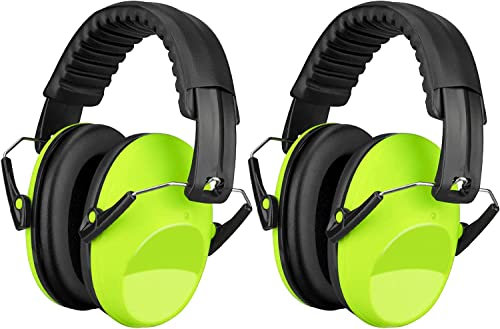 Kriogor 2 Pack Ear Defenders Children,26dB SNR Noise Cancelling Headphones Hearing Protection Earmuffs,Soft Kids Ear Defenders Adjustable Adult Ear Protector for Autism Airplane Study Fireworks(Green)