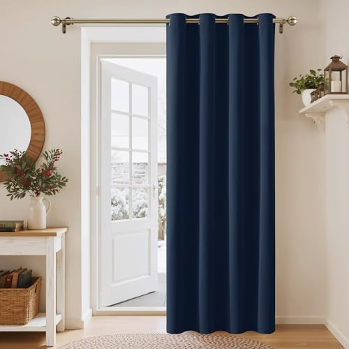PONY DANCE Opaque Curtain with Eyelets, Set of 1 Piece Blackout Curtain for Bedroom, Thermal Curtain with Eyelets, Heat Insulation, H 210 x W 132 cm, Dark Blue