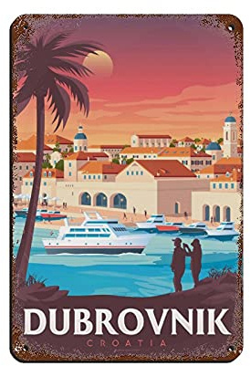 Lsjuee Cartel de viaje Dubrovnik Vintage Cartel de chapa 8X12 pulgadas Hogar Oficina Cocina Pub Club Café Bar Granja Restaurante Colección Metal Arte de la pared Placa retro