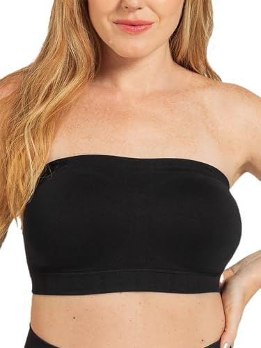 SHAPERMINT Strapless Bra, No-Slip Wireless Bandeau with Sewn-in Cups Black
