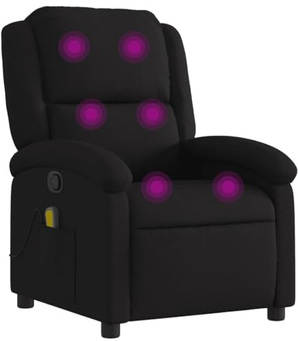 vidaXL Sillón Reclinable de Masaje, Silla con Respaldo Reposabrazos, Sillón de Televisión Relax Descanso, Asiento para Salón Hogar, Tela Negro
