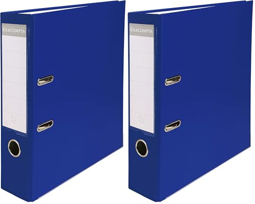 Exacompta - Réf. 918407B - 1 Classeur à levier A4 - Dos 75 mm - Mécanique 80 mm - Dimensions extérieures : 31,8 x 28,4 x 8 cm - Format à classer A4 - Coloris : Bleu (Lot de 2)