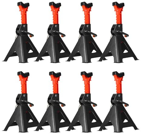 Herrselsam Lot de 4 Paires de chandelles d'essieu 3T - Hauteur réglable de 285 à 430 mm - avec sécurité - pour Voiture, Caravane, Camping-Car