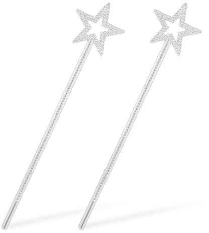 Molain 2pcs Prinzessin-Stab, Prinzessin Zauberstab, Zauberstäbe für Kinder Stern Glitzer Zauberstab Kostüm Requisiten Engel Zauberstab für Geburtstag Hochzeit Cosplay Rollenspiel Spielzeug(Silber)
