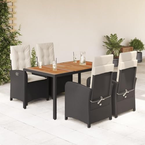 Keyroto Rattan trädgårdsmöbler set med 4 trädgårdsstolar hög rygg justerbar trädgård matsal grupp 4 personer sittgrupp utomhus polyrattan sittgrupp sittgrupp terrassmöbler utomhus-svart och kräm-5